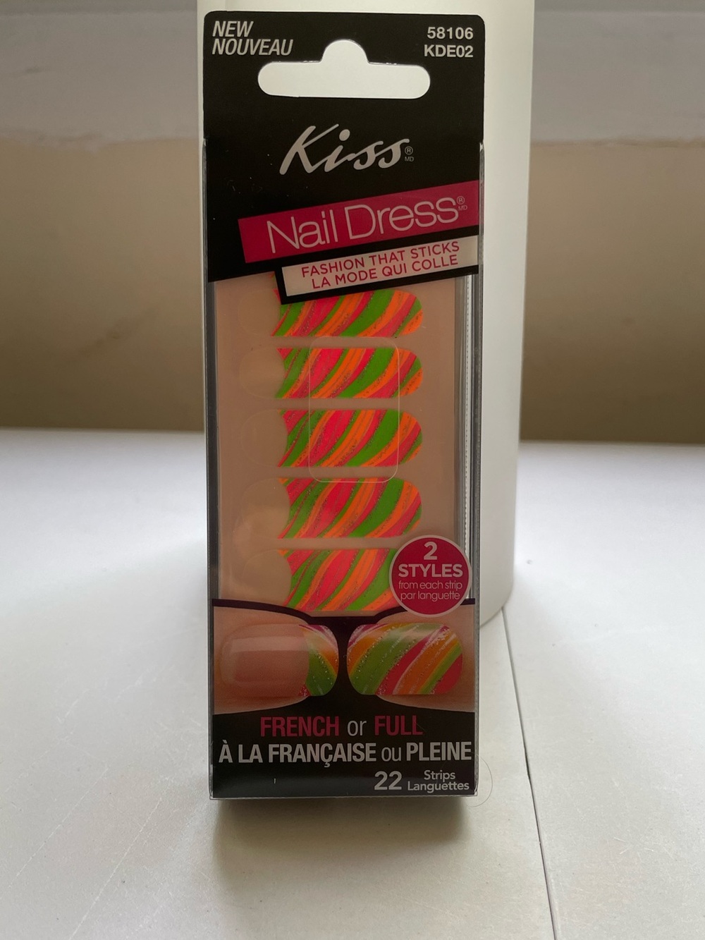 Kiss Nail Dress French or Full Nail Strips Neon Swirl 22 Ct NEW